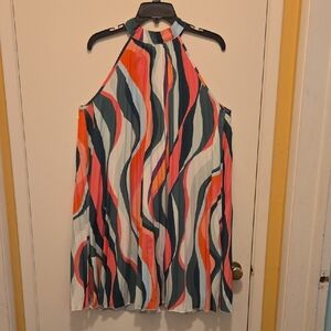 SHEIN Orange, Pink & Green  Graphic Flowy Halter Dress